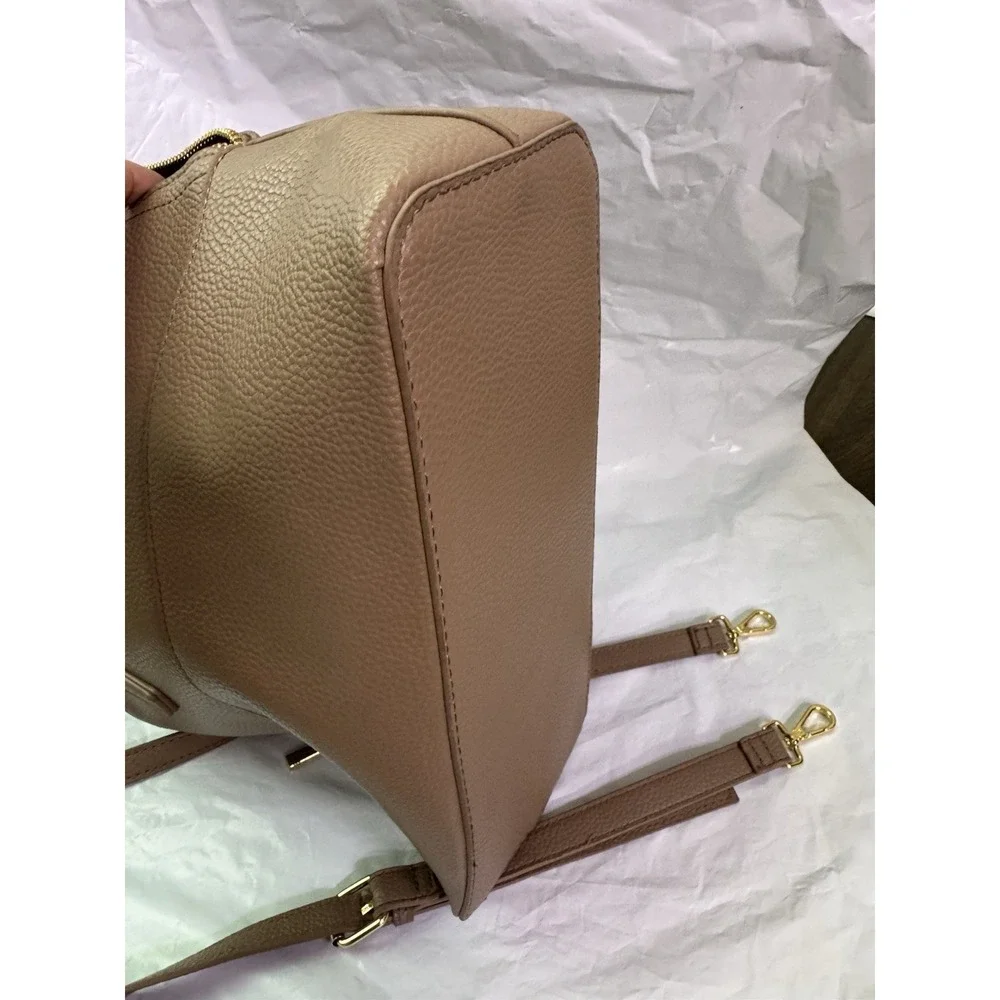 Steve Madden Beige Structured Satchel Handbag With Front Pocket & Gold Hardware - Picture 7 of 10